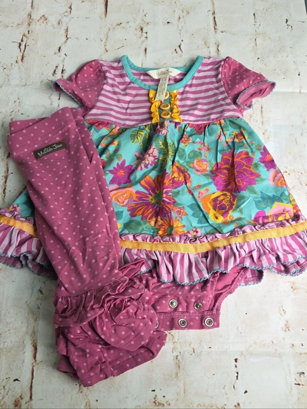 Matilda Jane Pink & Turquoise Floral Ruffle Dress Set